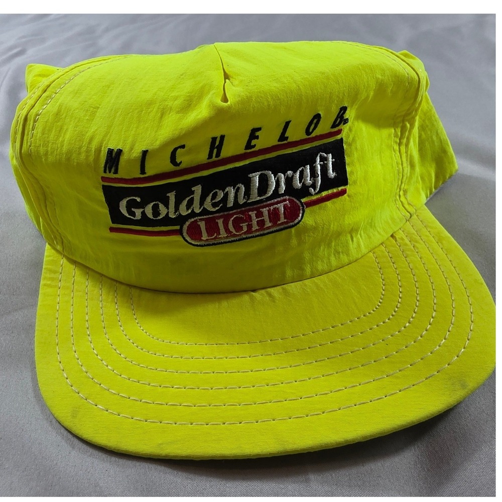 Michelob Golden Draft Light Hat Mens OSFA Neon Yellow Vintage Nylon Snapback